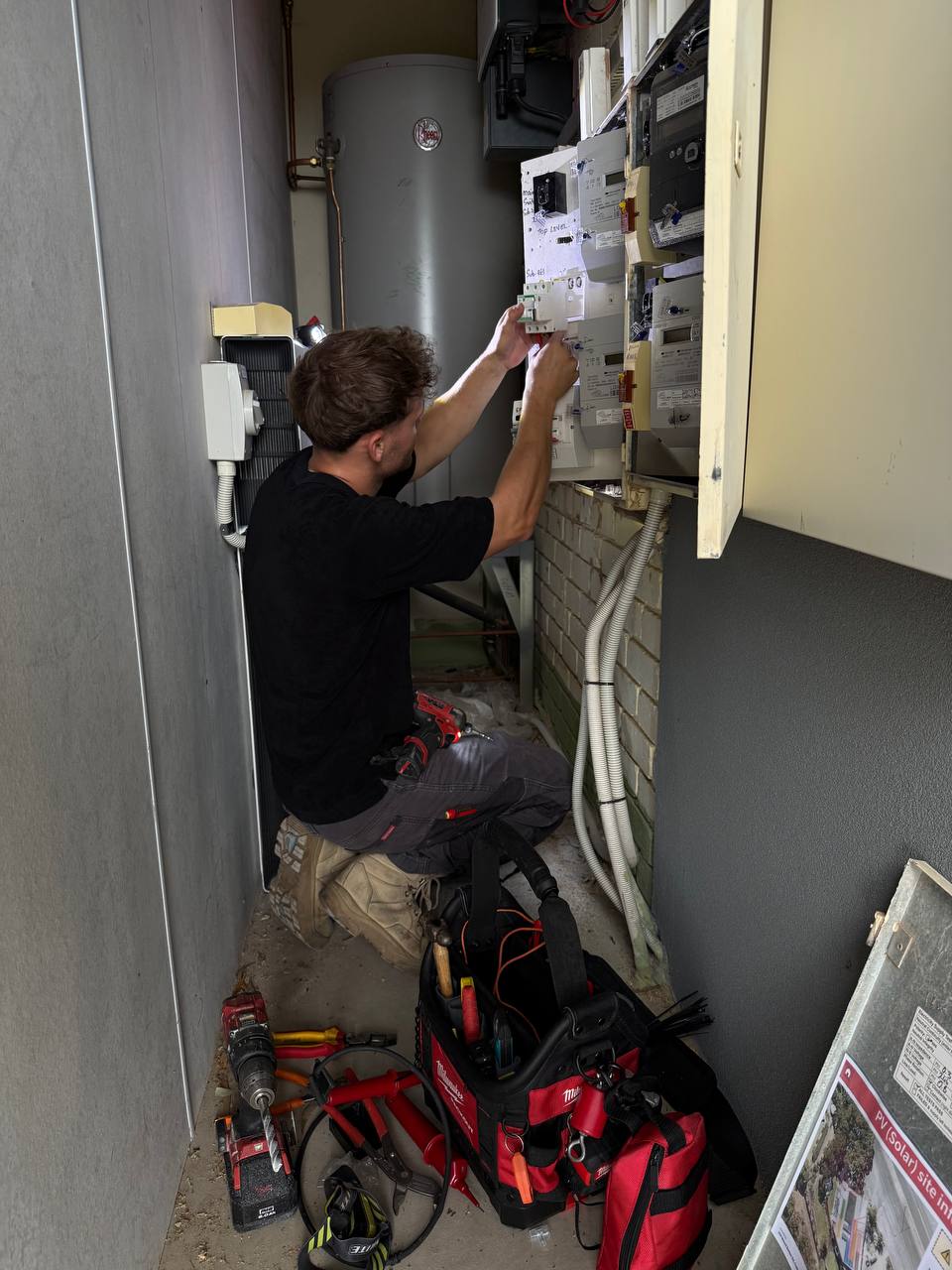 Switchboard upgrade in progress - Marcus from Amped Up Electrical Adelaide on the job