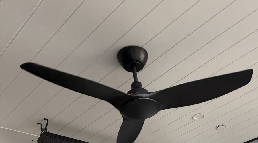 Black ceiling fan installed on an Adelaide alfresco by Amped Up Electrical
