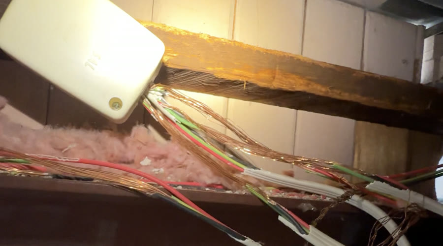 Damaged wiring at a junction box in an Adelaide roof space on an emergency callout