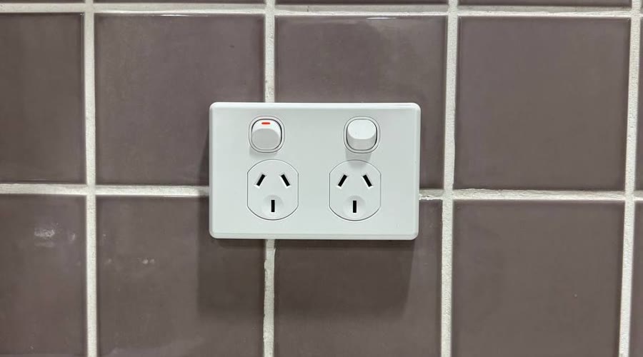 New double power point on a tiled wall by Amped Up Electrical Adelaide