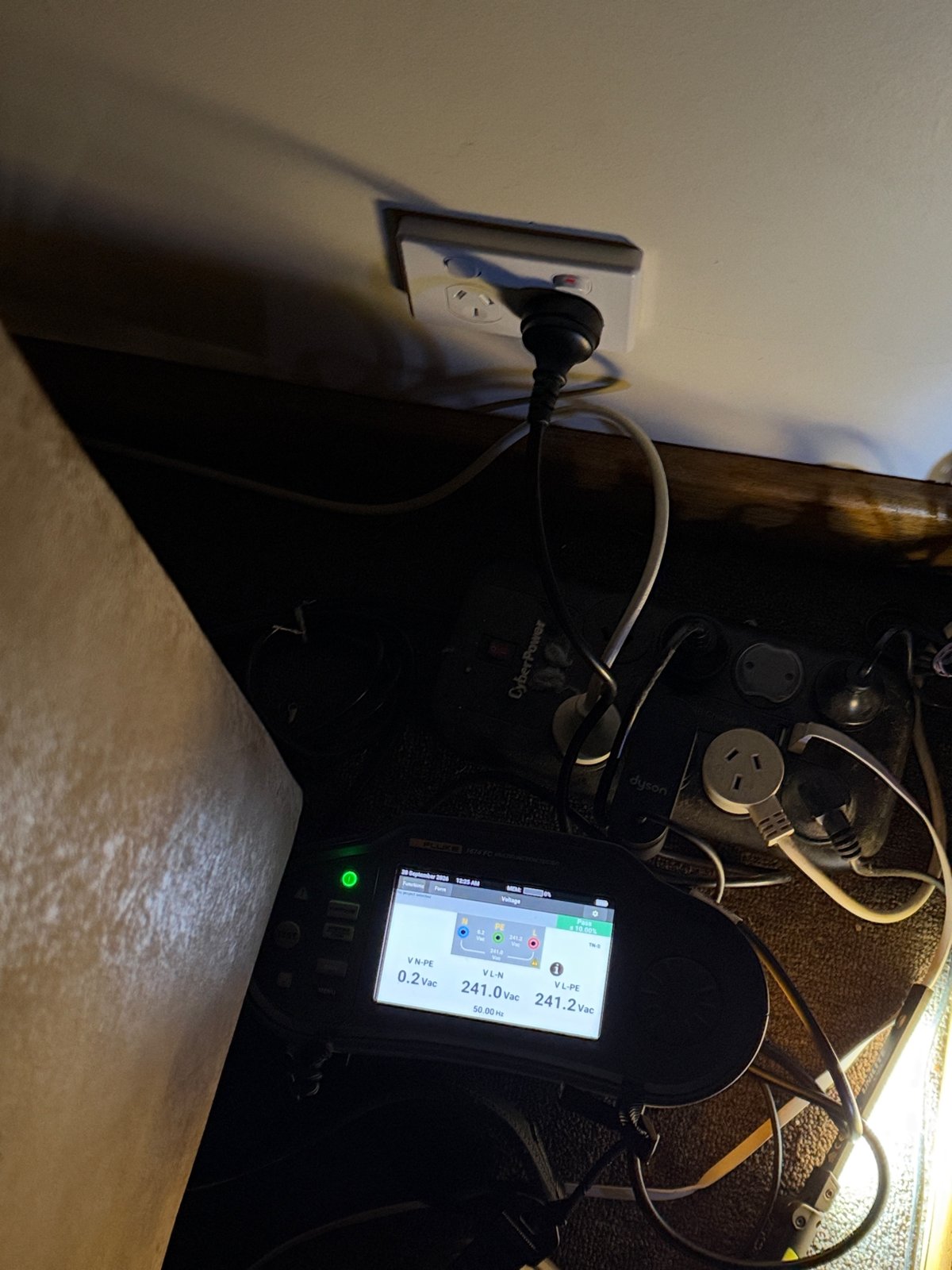 Replaced power point in Henley Beach being tested, the tester reading 241 volts