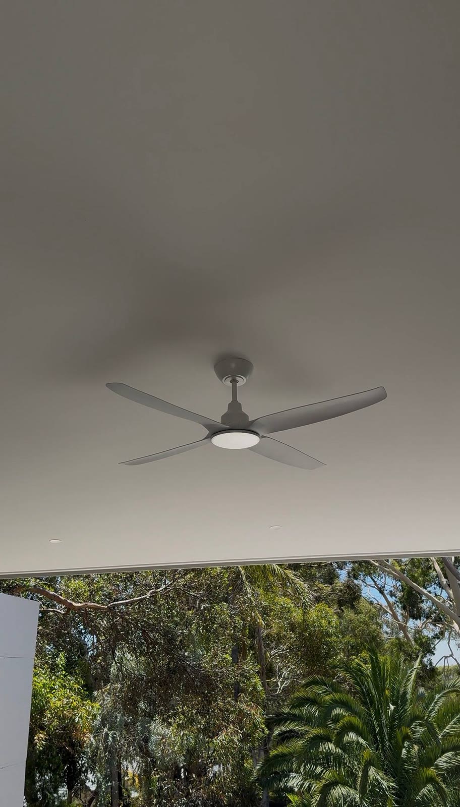 Ceiling fan with a light installed in an outdoor alfresco