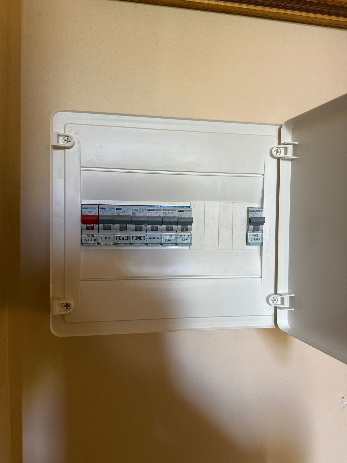 Finished indoor Hager switchboard with every circuit labelled