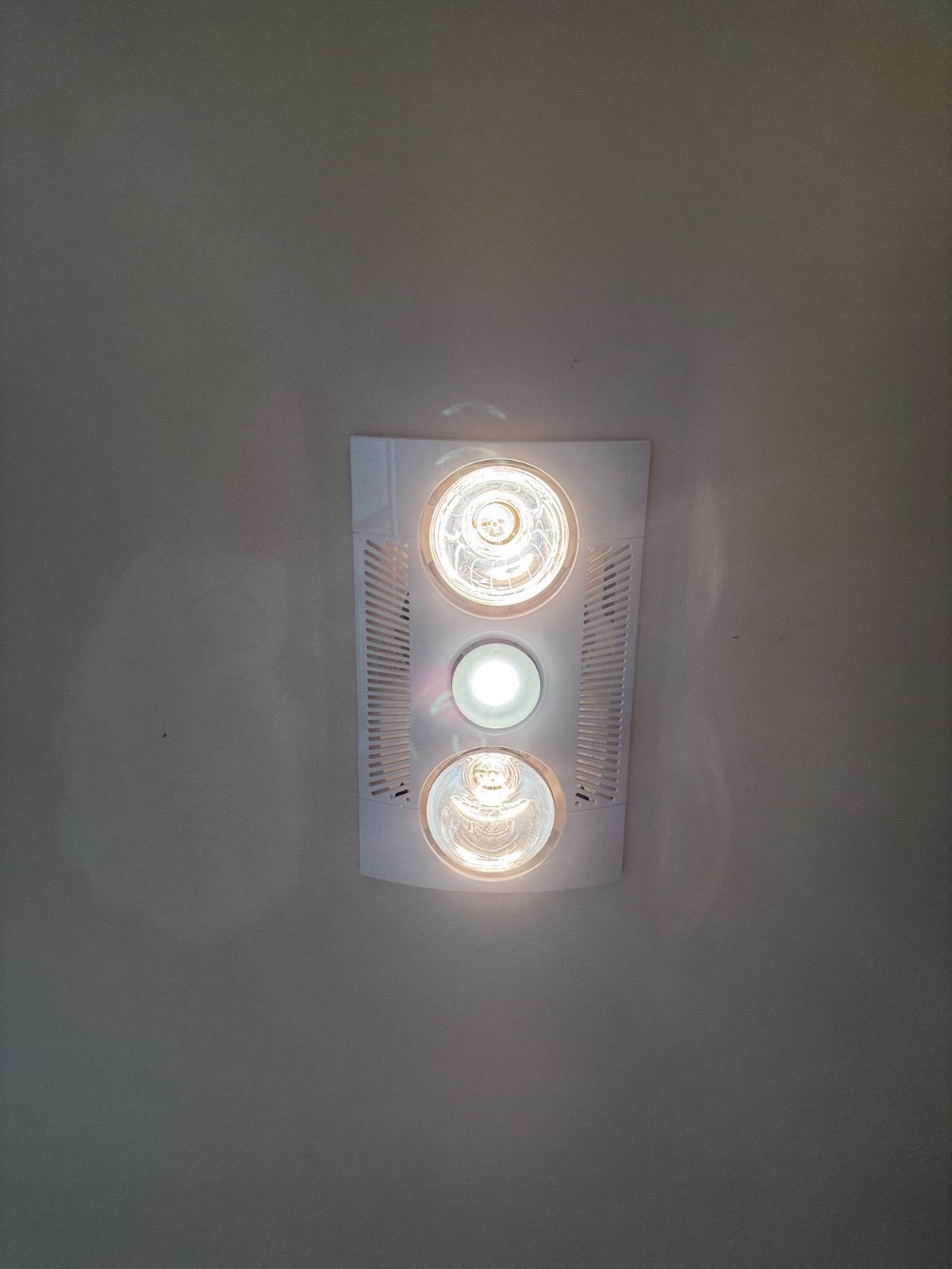 Bathroom heat, light and fan unit installed and running